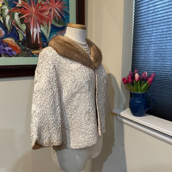 Ribbon Knit Jacket with Mink Collar by Projansky c1960s Gorgeous! Fits Sz M-L - Picture 12 of 16